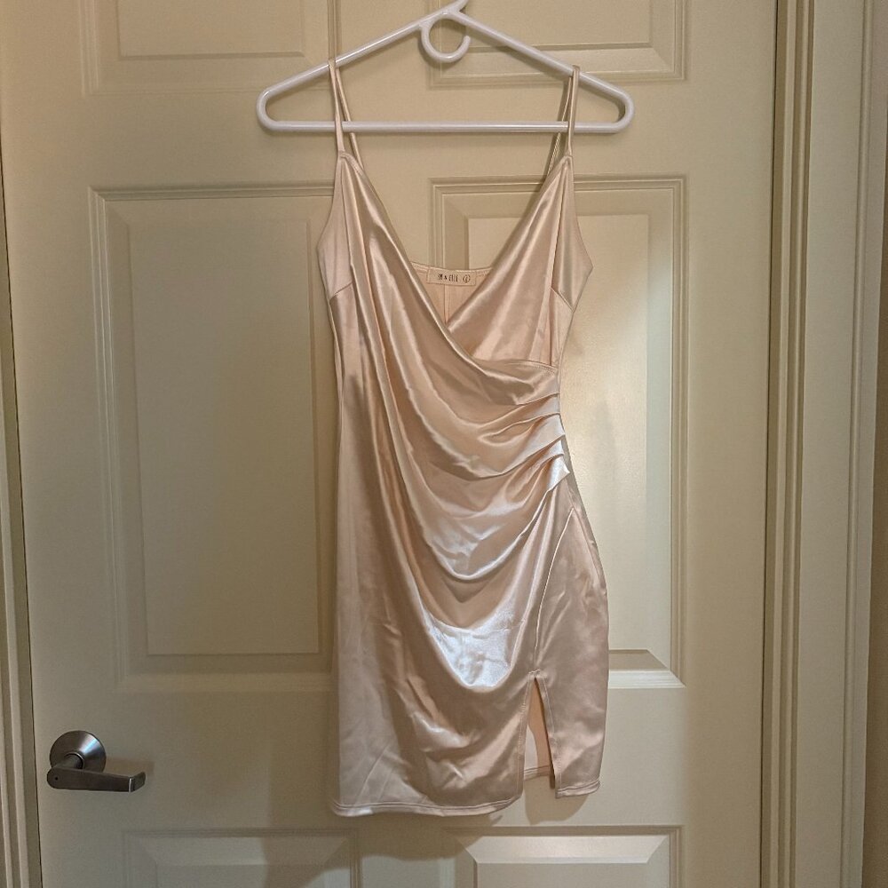 Shiny Gold/Cream Body Con Mini Dress